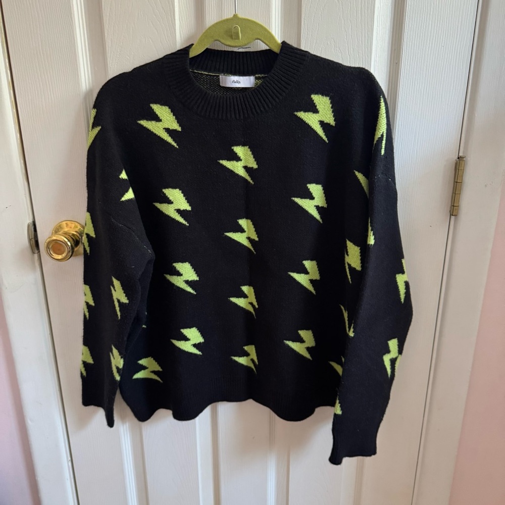 Adika Black Sweater with Neon Lightning Bolt